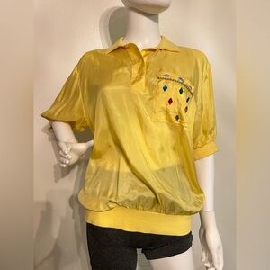 Adam Douglass 100%silk Yellow Embellished Women's Top S